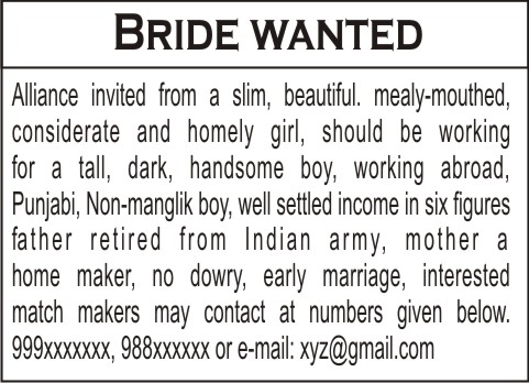 Wanted Bride Ad