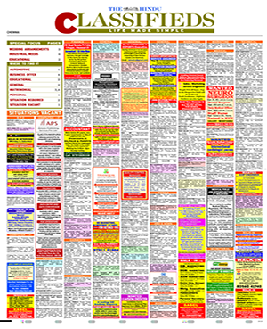 Classified Ads in Hindu Newspaper