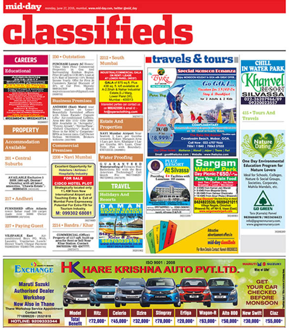 Ads in Mid Day Newspaper