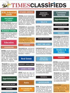 Classified Ads in Times of India