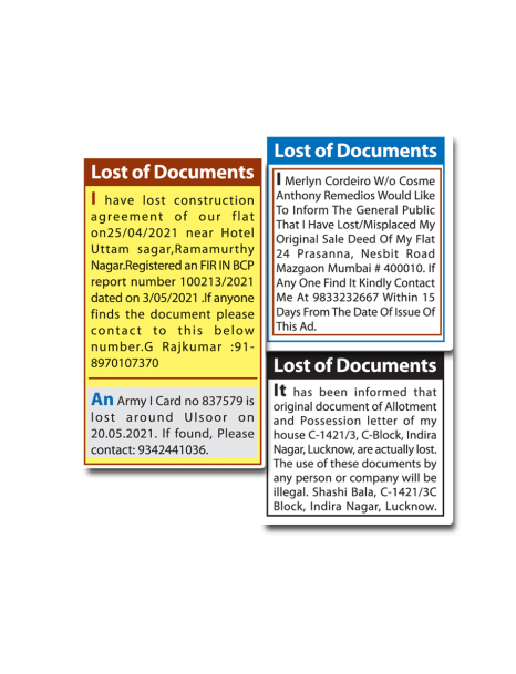 Loss of Documents Ads in Newspaper