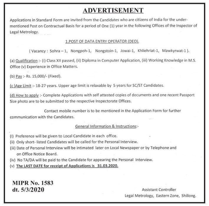 Data Entry Operator Ad in Newspaper