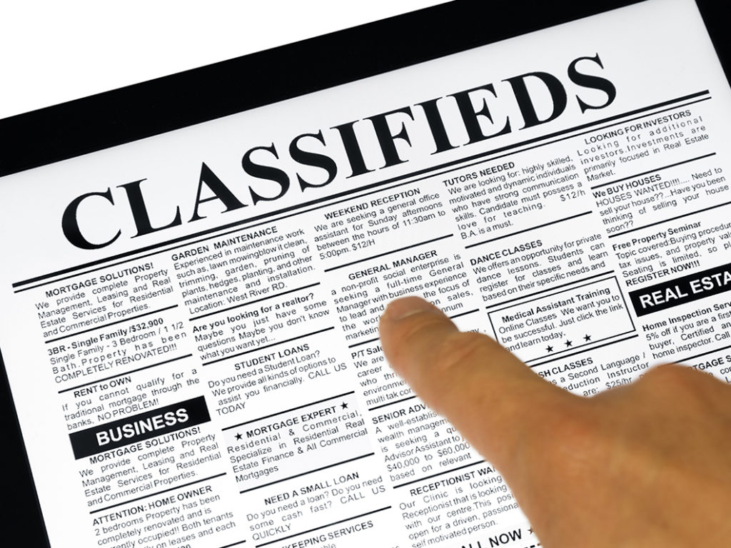 Classified Ads in Newspaper