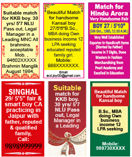 Matrimonial Ads in Ajit Newspaper