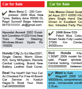 Car Sale Ads in newspaper