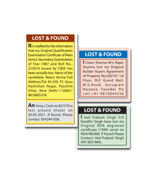Lost share certificate ad in newspaper